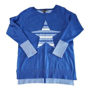 Metric Knits Blue White Star Sweater XL Lightweight High-Low Hem Casual Pullover